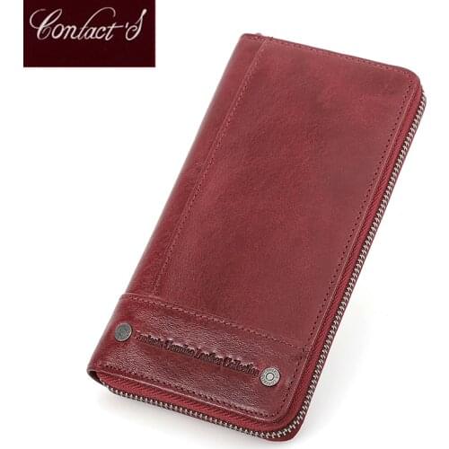 Contacts Genuine Leather Women Wallet Clutch Long Purse Female for Cell Phone Fashion Card Wallet Holder Brand Leather Wallets