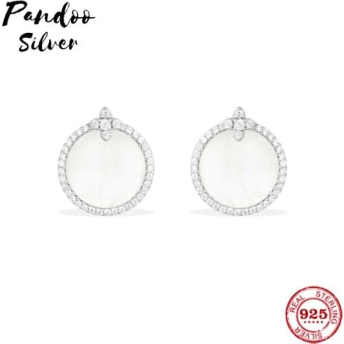 Pandoo Fashion Charm Original 1:1 Copy, Underlobe Earrings With Mother Of Pearl Luxury Jewelry Gift For Female