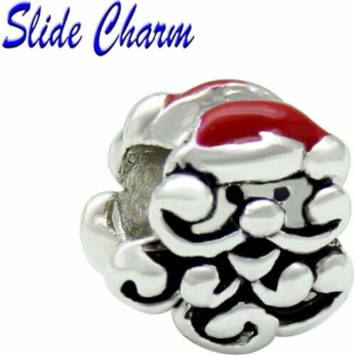 Straight hole fashion jewelry DIY charm European style Christmas beads, wearing a red Santa hat Fit Pandora Bracelet Necklace