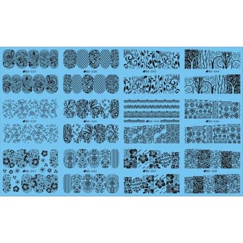 UPRETTEGO 12 PACKS / LOT NAIL ART WATER DECAL SLIDER STICKER BLACK LACE FLOWER VINE LEAF TREE TRIANGLE BD037-048