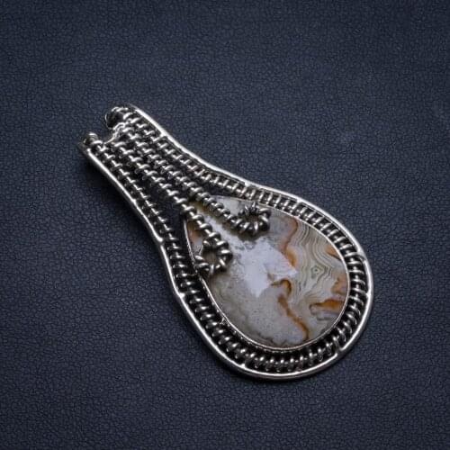 Natural Crazy Lace Agate Handmade Mexican 925 Sterling Silver Pendant 2" U0311