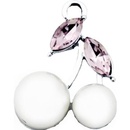 New 20pcs/lot Metal Silver Cherry Crystal Pearl Dangle Charms Lobster Clasp Charms For Women Bracelet Necklace DIY Jewelry