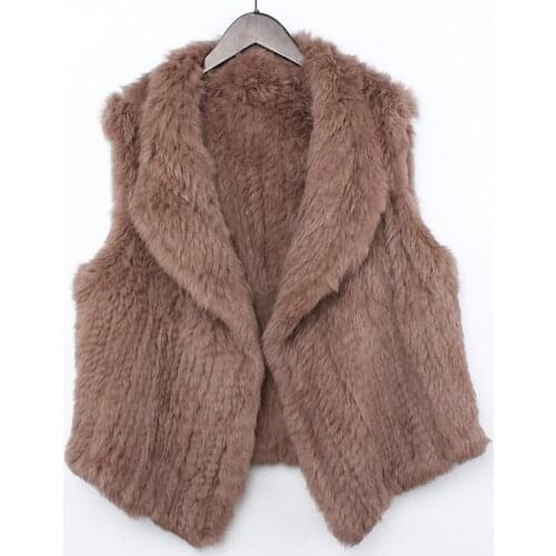 New 2021 Classic Women Rabbit Hair Woven Gilet Cardigan Ladies Genuine Fur Coat Pink Vest Turndown Collar Outerwear Yelekler