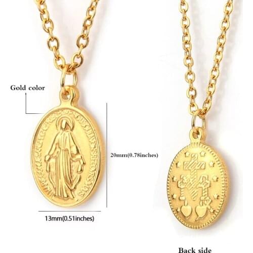 Stainless Steel Virgin Mary Necklace For Women 18K PVD Gold Plate Metal Medalla Virgen Necklaces Choker