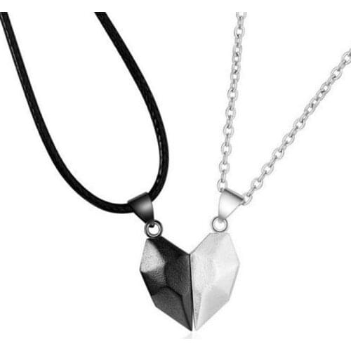 Paired Chain Pendants For Couples and friends Stone Necklaces for Leather Pendants Splicing Lettering Creative Magnet Necklaces