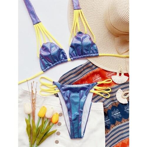Sexy swimming suit for women set Ladies bathing suit two piece body beachwear bandage Fish scale pattern Low waist bikini 2021