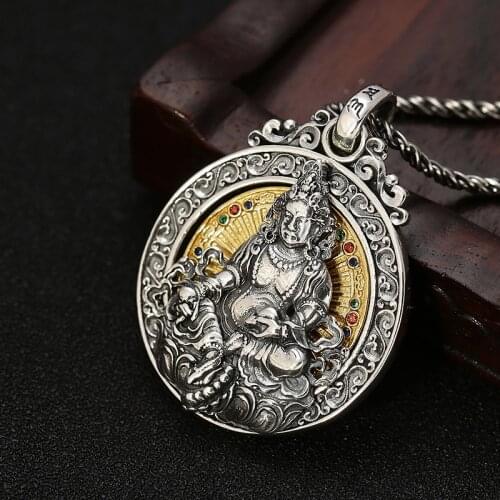 925 Sterling Silver Color Tibetan Yellow Jambhala Buddha Pendant silver Zambhala Wealth Buddha Pendant Fortune God Pendant Amule