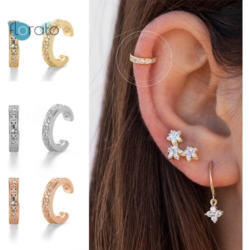 24K Gold-Plated Silver C-Shape No Pierced Small Earring Ear Clip Bohemian Crystal Ear Cuff Earring for Women Jewelry Gifts