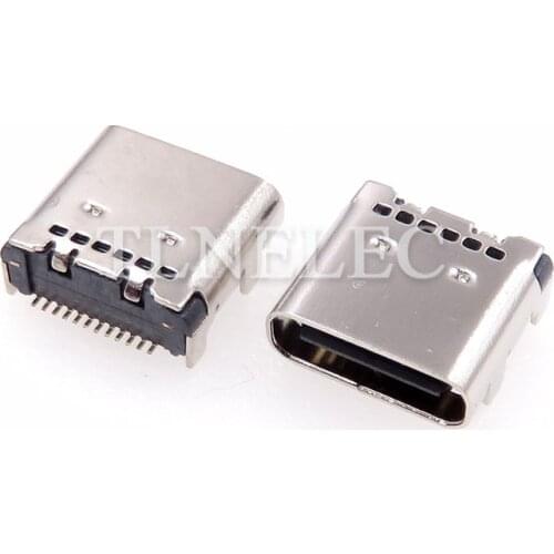 Type-c Direct Current Power Jack Connector Plug USB 3.1 Version Socket Receptacle 24 Pins Double Row Female Right Angle SMT Tab