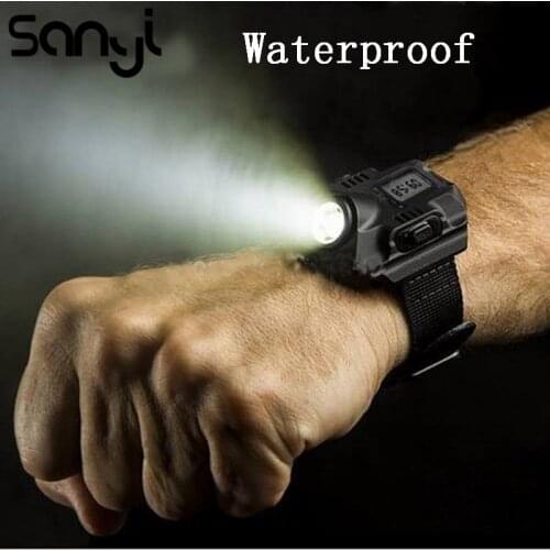 XPE R2 LED Wrist Watch Flashlight Torch Waterproof Running Watch Tactical Watch Lighting With Time LED Display Built-in Battery