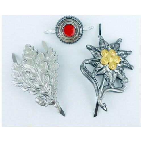 THREE WW2 GERMAN M43 EDELWEISS SNIPER CAP METAL BADGE PIN FLAG INSIGNIA GIFT - World military Store