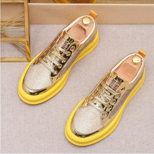 Trending Designer New Mens Metal Plate Rhinestone Platform Flats Casual Diamond Shoes Male Sneakers Sapatos Tenis Masculino