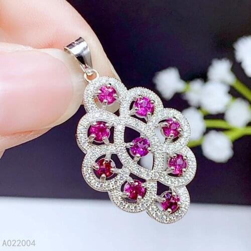 KJJEAXCMY Fine Jewelry 925 Sterling Silver inlaid Natural Garnet Female Pendant Necklace elegant Support Detection