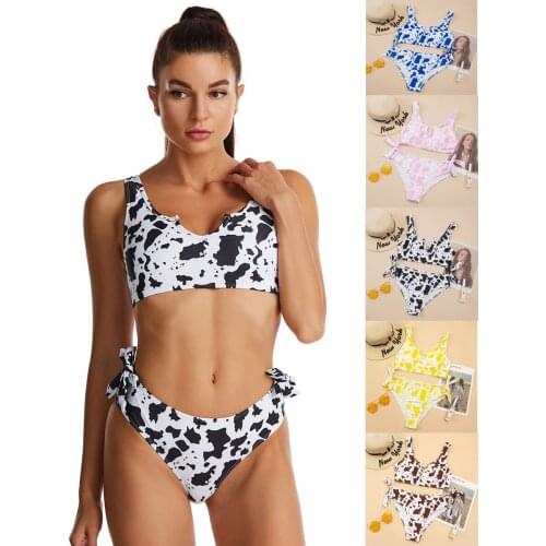 Women Two-Pieces Women Floral 2021 Bandeau Padded Bra Ruffles Bandage Bikini Set Push-Up Brazilian Swimwear Beachwear XX-593