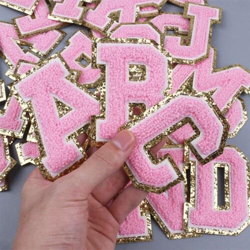 1Pcs Pink Letter Patches English Alphabet Embroidery Patch Iron On Patches For Clothes 3D Letter Badge Sticker DIY Name For Bag