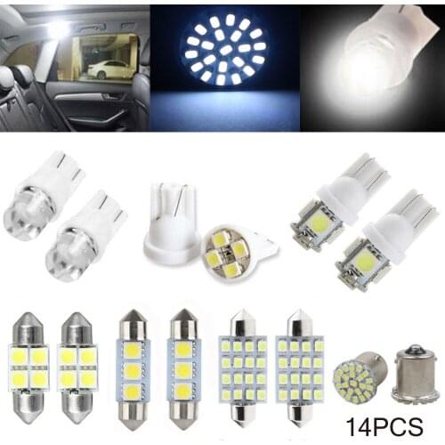 14pcs White LED T10 31 36 41mm Car Interior Light Dome Trunk Map License Plate Lamp Cornering Brake Bulbs Repair Accessories