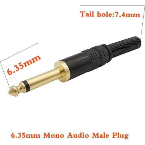 2Pcs 6.35mm Mono Audio Plug Speaker Wire Connector with Spring 6.35 Singe Microphone Male Plug 7.4mm Tail Hole Assembly Adapter