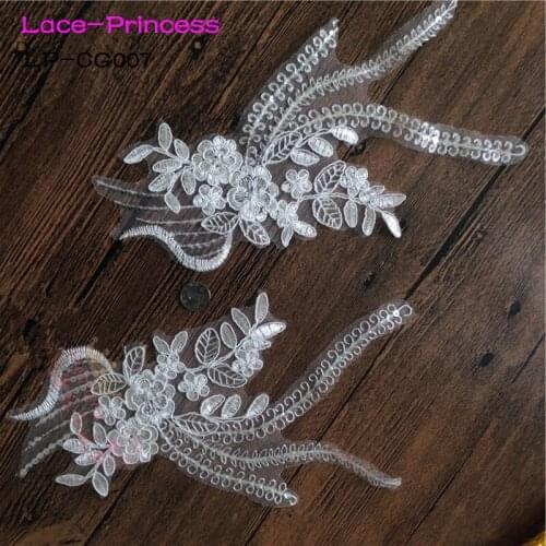 5 pairs 25cmX12.5cm LP-CG007 DIY lace wedding dress applique accessories bridal headdress white lace collar lace fabric patch