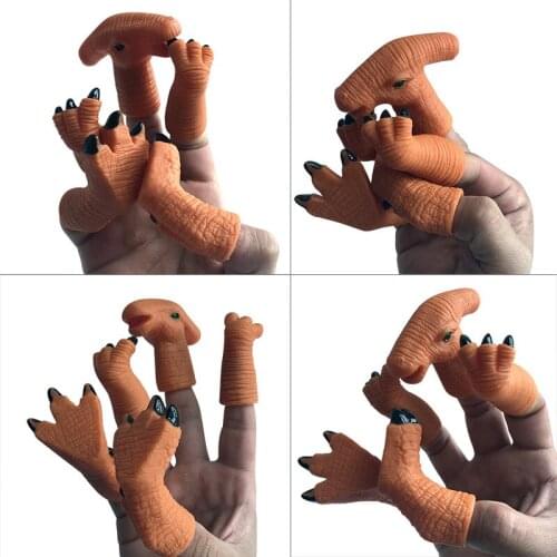 5pcs/set New Design High Quality Finger Dinosaur Cartoon Cute Funny Dino TPR soft model figure Nontoxic Health toy Gift for Kids
