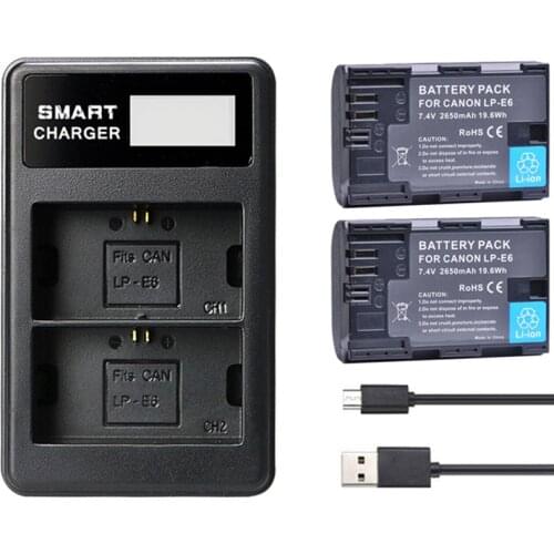 LP E6 LP-E6 LPE6 Canon Battery+LCD Dual Charger For EOS 5D Mark II 2 III 3 6D 7D 60D 60Da 70D 80D DSLR EOS 5DS Digital Camera
