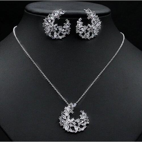 Austrian Design Wedding Accessories Red Crystal Bridal Jewelry Sets Stud Earrings With Cubic Zircon