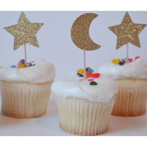 Glitter Stars and moon Cupcake Toppers Engagement Party Bachelorette birthday Wedding Bridal Shower Night food picks