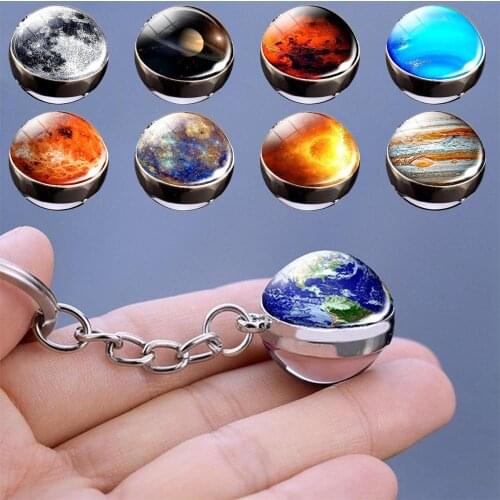 Newly Designed Solar System Planet Keychain Galaxy Nebula Space Earth Sun Double-sided Glass Ball Keychain Souvenir Gift