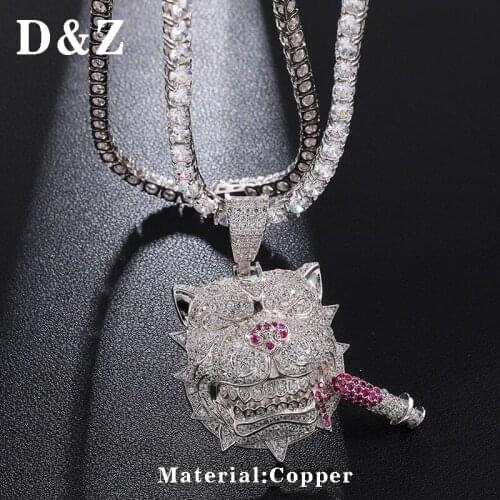 D&Z Ins Fashion Iced Out Bling CZ Dog with Needle Necklaces Pendants For Men Hip Hop Street Rapper Jewelry