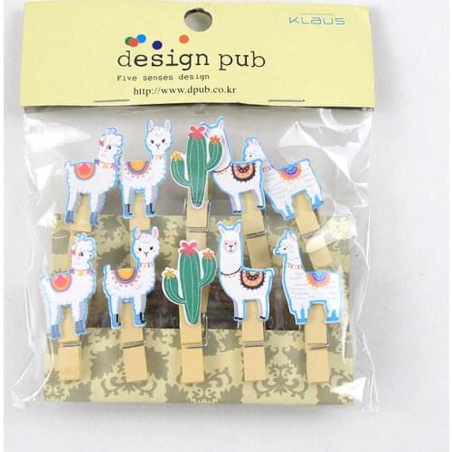 Llama Cactus Wooden Clips Photo Paper Clothespin Craft Clips Tropical Alpaca Party Santa Clip Christmas Decoration for Home Noel
