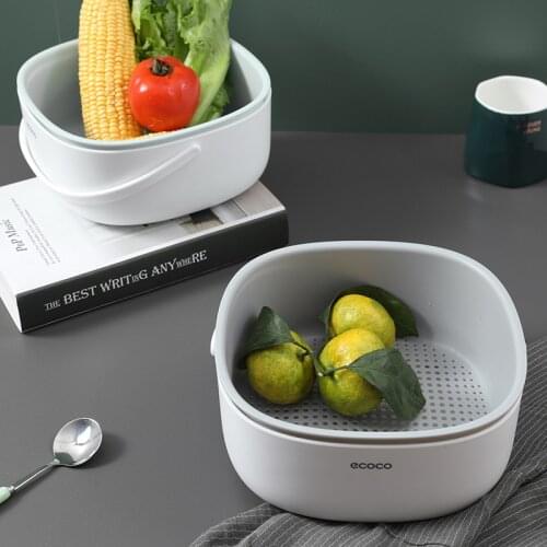 ECOCO Double-layer Drain Basket Filter Mesh Basket Clean Drain Basket for Kitchen Portable Fruit and Vegetable Filter Clean Tool