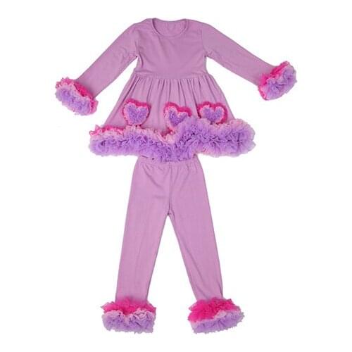 Girls Autumn winter ruffled outfits childrens boutique clothing sets heart design outfit for Valentines Day baby clothes