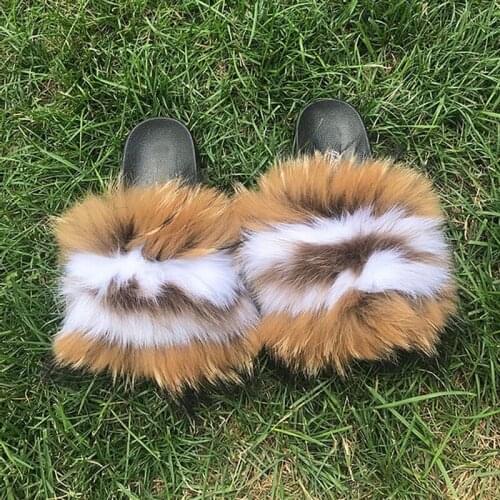 Lovely Girls Furry Fur Slippers Women Plush Fur Slides Flat Home Furry Fur Sandals Necessary Colourful Beach Fur Flip Flops Hot