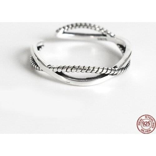 LKO 925 Sterling Silver Minimalist Wave Weave Interweave Opening Adjustable Rings CHIC 2021 Trend For Women Charm Accessories