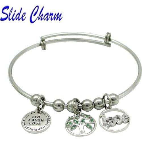 Fashion New Stainless Steel Bracelet with Green Crystal Tree of Life Charm for friends and loved ones