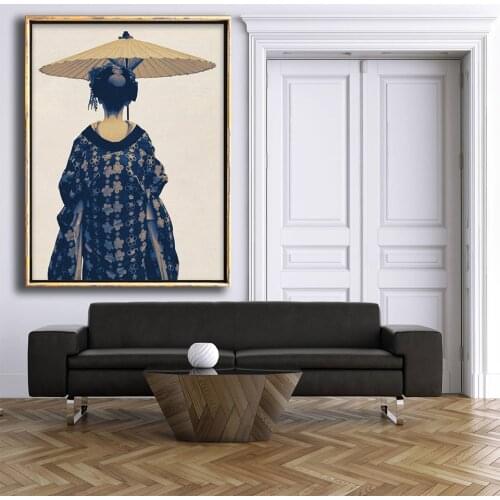 Geisha Wall Art Boho Chic Decor Prints - Kimono Art Blue and Beige Above the Bed Art Bohemian Bedroom Printable Artwork