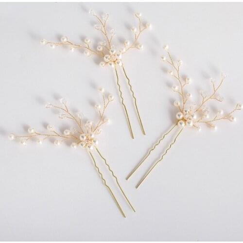 New Simple Style Faux Pearl Bride Gold Hair Accessories Wedding Party Hair Pins Women Hairpins Jewelry Headwear