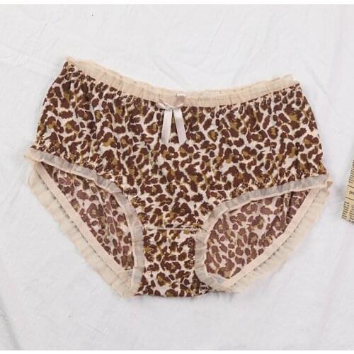 New Mid Waist Soft Lace Lingeries Breathable Leopard Print Shredded Milk Underwears Women Panties Plus Size 5XL Briefs