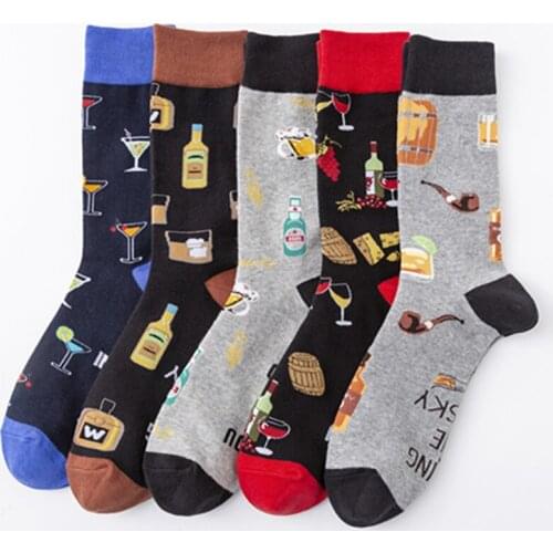 Autumn Winter Happy Cotton Men Women Socks Beer Tobacco Pipe Wine Coffee Comb Antiskid Breathable Christmas Gift
