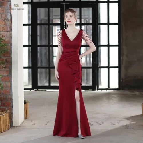 Prom Dresses V-Neck Beading Evening Dresses Long Split Evening Gowns for Women