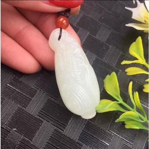 Natural Xinjiang Hetian jade white corn Valley pendant 42 * 17mm certificate attached