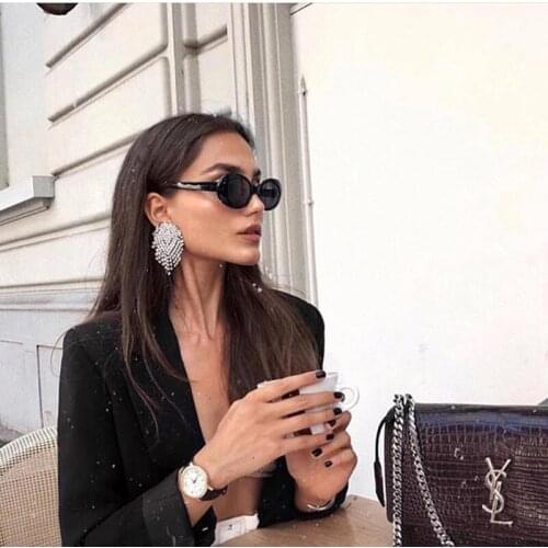 Rongho brand Crystal Oval Geometric Statement earrings for women Rhinestone Tassel stud earring pendant brincos Party jewelry