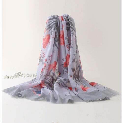 2019 New Ombre Rose Print Frayed Scarf Shawls Cotton Floral Fringe Foulard Scarves Wraps Hijab 6 Color Wholesale 10pcs/LOT