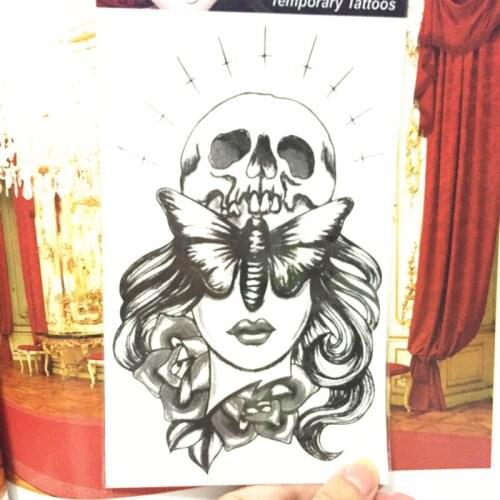 SHNAPIGN Skull Butterfly Girl Temporary Tattoo Body Art,12*20cm Flash Tattoo Stickers,Waterproof Fake Tatoo Henna Wall Sticker