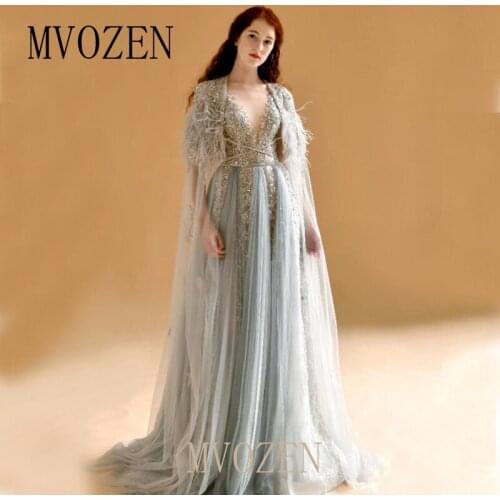 MVOZEN Couture Silver Evening Dresses With Jacket Hand-Beading With Further Long Evening Dress Formal Gowns Robe de soiree 2020