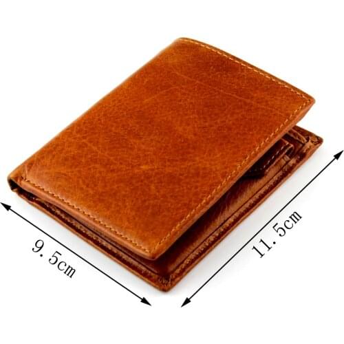 Vintage Brown Real Cowhide Leather Mens Card Coin Billfold Wallet