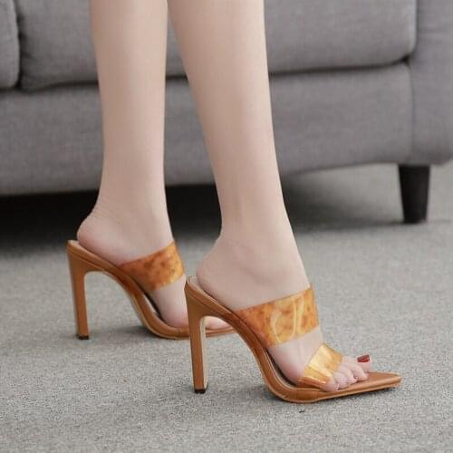 2021 New transparent PVC sandals slippers pointed toe high heels women stiletto heel slides party shoes women size 35-40
