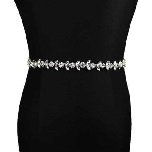Silver Leaves Wedding Gown Sash Belt Rhinestone Wedding Belt Female Cummerbunds Bridal Belt Sash Wedding Dress Accessories