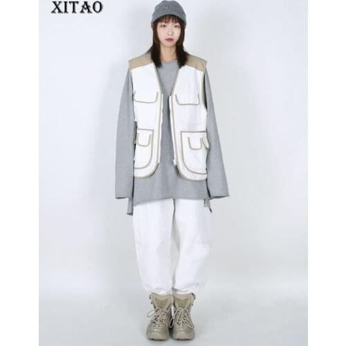XITAO Multi-pocket Open Stitching Vest Fashion New Women 2020 Spring Elegant Sleeveless Goddess Fan Casual Style Vest DMY3297