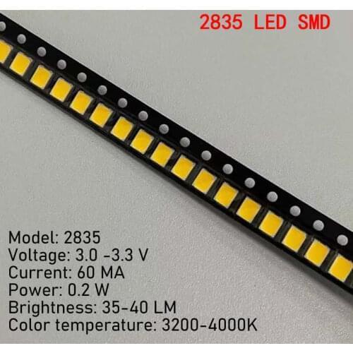 200pcs SMD LED 2835 White Chip 0.5 W 3V 6V 9V 18V 50-55LM Ultra Bright Surface Mount LED Light Emitting Diode Lamp 3200-4000k