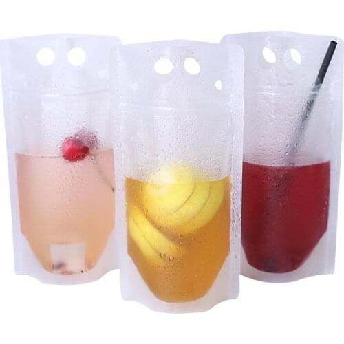 2000pcs 250/350/500/700ml Plastic Frosted Drink Packaging Bag for Beverage Juice Milk Coffee with Handle and Holes for Straw